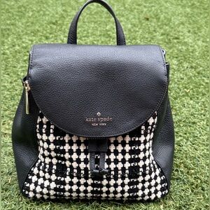 kate spade Black and Cream Tweed Backpack with Leather Trim